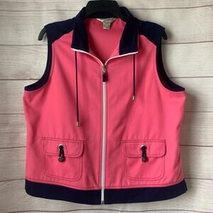 Allison Daley Petite Pink Navy Blue Vest Zip Up Drawstring Mock Neck Size 12P